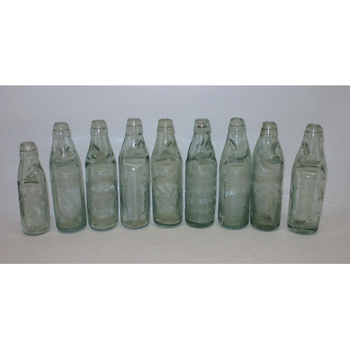 217 - Collection of nine Codd-neck bottles from across Scotland, including Inverness, Dumfries, Kirkcaldy ... 