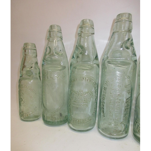 217 - Collection of nine Codd-neck bottles from across Scotland, including Inverness, Dumfries, Kirkcaldy ... 