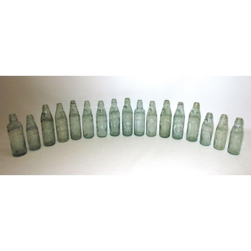 219 - Collection of seventeen Codd-neck bottles from across Britain, including Aldershot, Daybrook, Castle... 