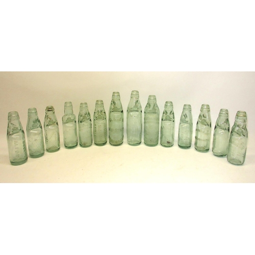 220 - Collection of fourteen Codd-neck bottles from across Britain, including Salford, Sleaford, Doncaster... 