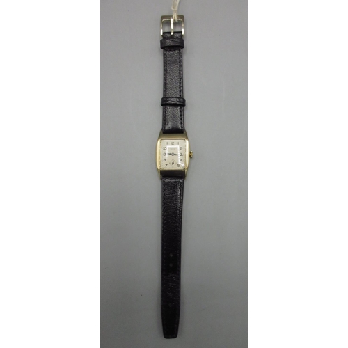 557 - 1930's J. W. Benson 9ct gold tonneau wristwatch, signed silvered Arabic dial, subsidiary seconds, A.... 