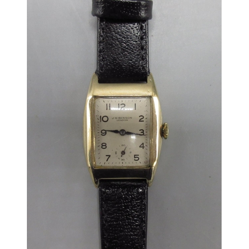 557 - 1930's J. W. Benson 9ct gold tonneau wristwatch, signed silvered Arabic dial, subsidiary seconds, A.... 