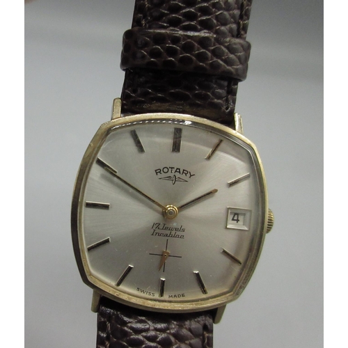 558 - 1970's Rotary 9ct gold wristwatch with date, signed silvered sunburst dial, applied baton hours, sub... 