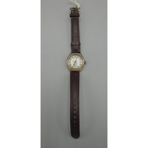 562 - 1930's Hefik 9ct rose gold wristwatch, silvered engine turned Arabic dial, subsidiary seconds, case ... 