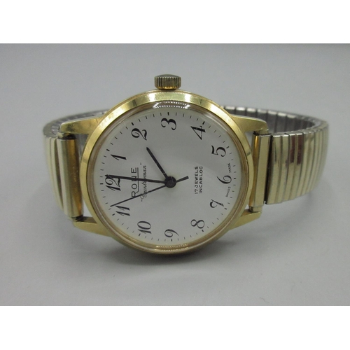 568 - Rone Countryman gold plated wristwatch, signed white Arabic dial, centre seconds, stainless steel sc... 