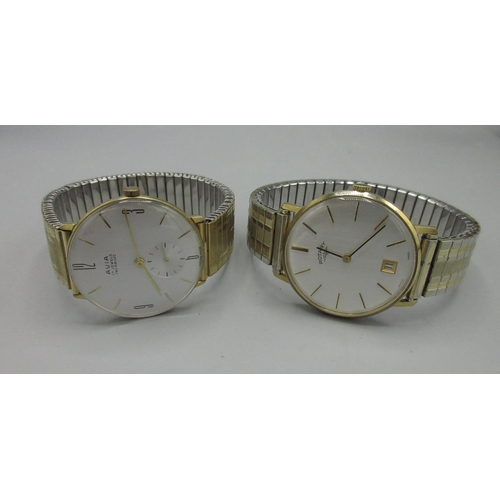 569 - Rotary gold plated wristwatch with date, signed brushed silvered dial, baton hour indices, snap on c... 