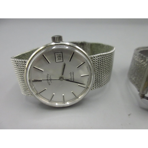 570 - Rotary stainless steel automatic wristwatch with date, signed silver dial, applied baton indices, ce... 