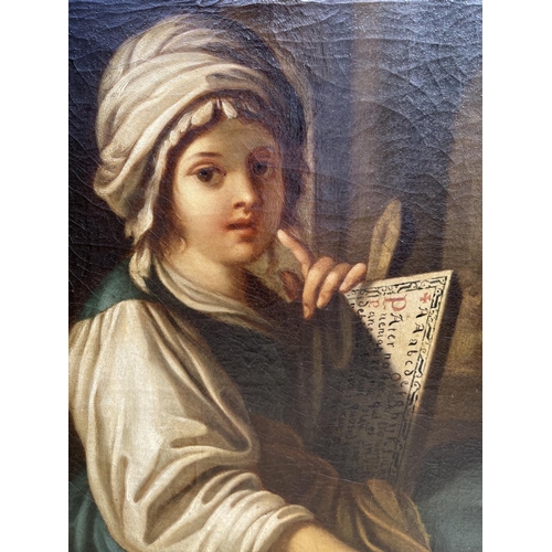 712 - WITHDRAWN Italian School (19th century); Young girl in a Church interior, oil on canvas, 60cm x 50cm