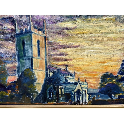 715 - Jagg (Contemporary); Village Church at Sunset, oil on board, signed and dated '99, 49cm x 73cm, in p... 