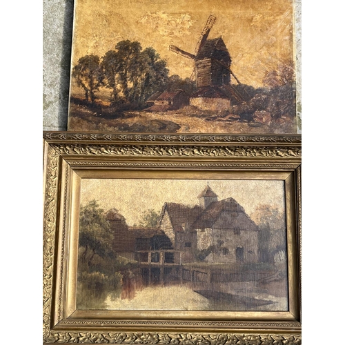 717 - English School (19th century); Watermill, oil on canvas, and a similar unframed study of a Windmill,... 