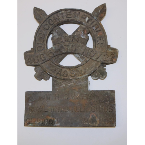 1217 - WITHDRAWN - WWI interest: Old Contemptibles Association cast iron military memorial plaque for W. H.... 