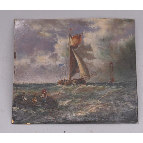 1219 - Continental School (20th century); Fishing and row boats in choppy waters, unframed miniature oil on... 