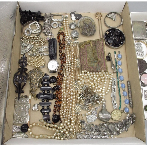 1297 - Collection of jewellery including silver bangles, unmarked metal, faux pearls and costume jewellery