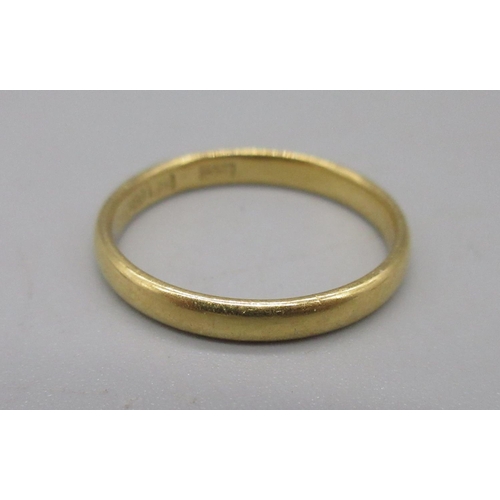 25 - 22ct yellow gold wedding band, stamped 22, size P1/2, 3.44g