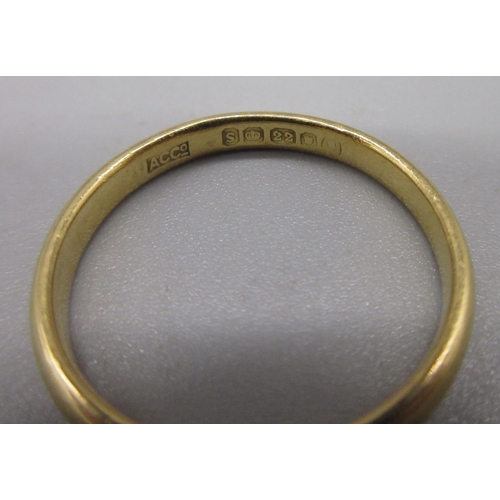 25 - 22ct yellow gold wedding band, stamped 22, size P1/2, 3.44g