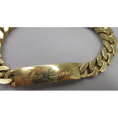 27 - 18ct yellow gold identity bracelet, with engraved name Alan Darby, tested to 18ct, 57.20g