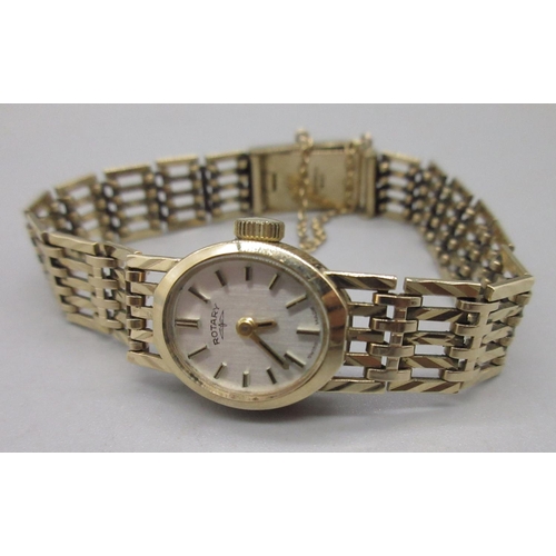 29 - Ladies Rotary 9ct yellow gold wristwatch on five bar gate bracelet, stamped 375, 18.36g