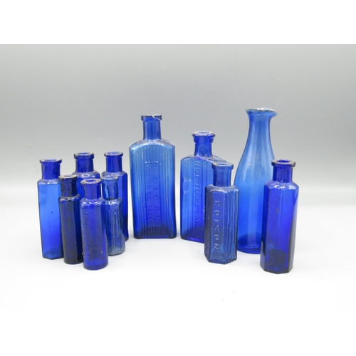 230 - Eleven small blue glass bottles, including four poison bottles (11)