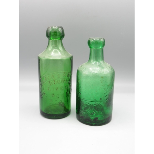 236 - Bedford and Co. green glass seltzer bottle and a Slacks M. W. Co. green glass ginger beer bottle (2)