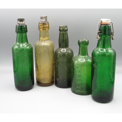 238 - Five antique glass bottles, including Scarborough and Whitby Breweries, Schweppe, Groves and Whitnal... 