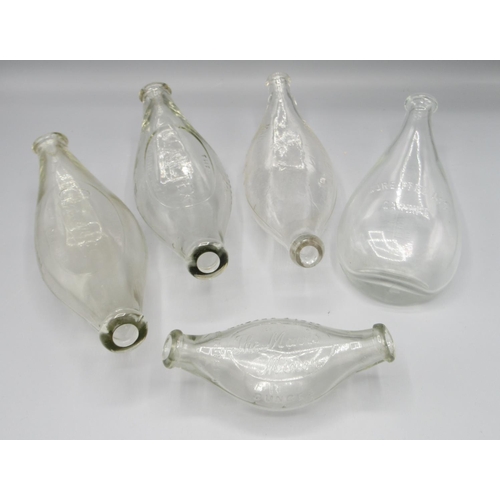 247 - Five various clear glass feeding bottles (5)