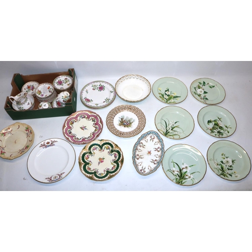 1067 - Collection of porcelain incl. six green Minton plates with floral designs, Dresden saucers, TG Goode... 