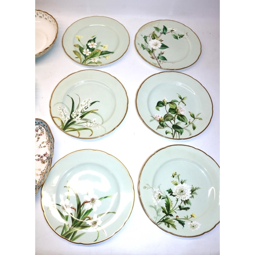 1067 - Collection of porcelain incl. six green Minton plates with floral designs, Dresden saucers, TG Goode... 