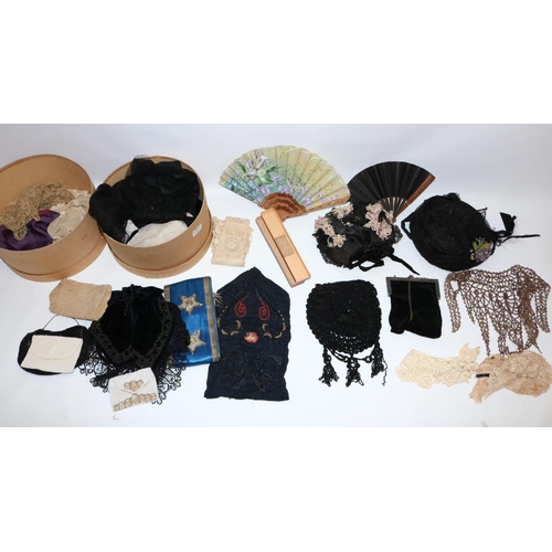 1287 - Three hat boxes containing Victorian and later accessories incl. two ladies Victorian bonnets, one b... 