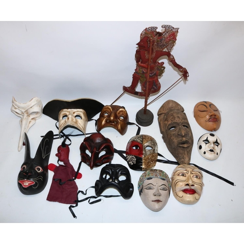 1298 - Collection of face masks incl. Italian plaster moulded masquerade masks, three marked 'L'Arlecchino ... 