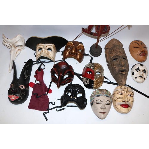 1298 - Collection of face masks incl. Italian plaster moulded masquerade masks, three marked 'L'Arlecchino ... 