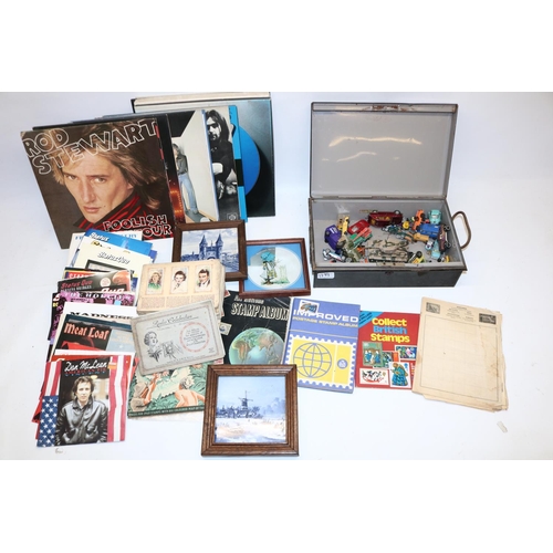 1299 - Vinyl collection incl. Motorhead, Status Quo, etc. cigarette card albums, stamp albums, and a collec... 