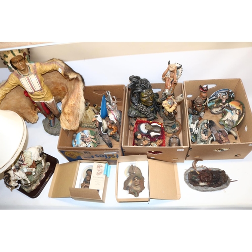 703 - WITHDRAWN Collection of resin Native American figures incl. a large figure with fur cape, table lamp... 