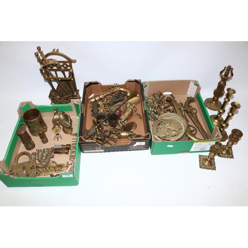 91 - Collection of brass ornaments, companion set, etc.