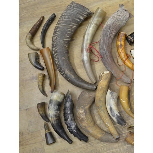 1200 - Collection of cow and buffalo horn including carved examples, shoehorns etc. Qty. (Victor Brox colle... 