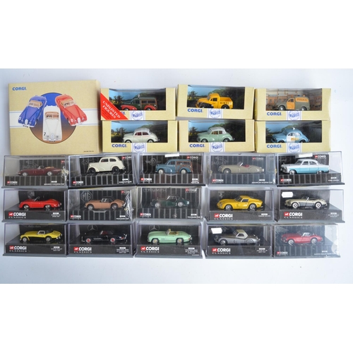 328 - Twenty two boxed 1/43 scale diecast car and van models/model sets from Corgi including 97706 3 car J... 