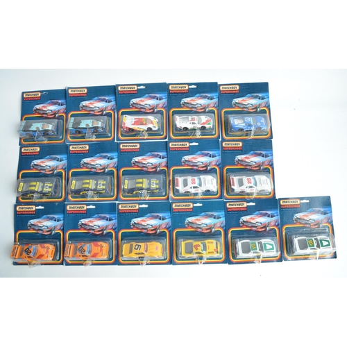 337 - Sixteen boxed/unopened Matchbox blister pack Superkings diecast model cars, some repetition. Models ... 