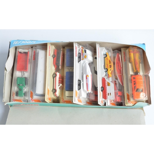 338 - Sixteen unopened diecast model vehicle sets from Majorette in a shop display box (damage/tape to box... 