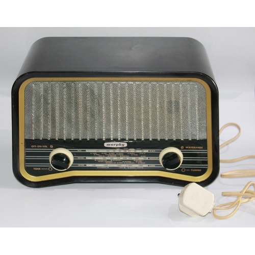 1119 - Murphy circa 1950s Bakelite radio. Original plastic grill with undamaged speaker cloth. Buttons and ... 