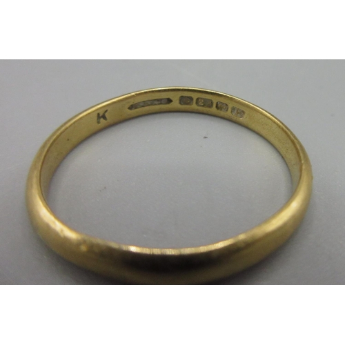 165 - 22ct wedding band, stamped 22, size P, 3.2g