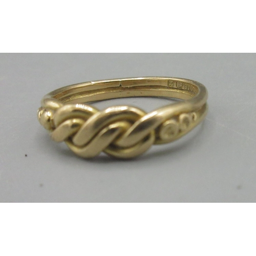 166 - 18ct yellow gold knot detail ring, stamped 18, size N, 4.1g