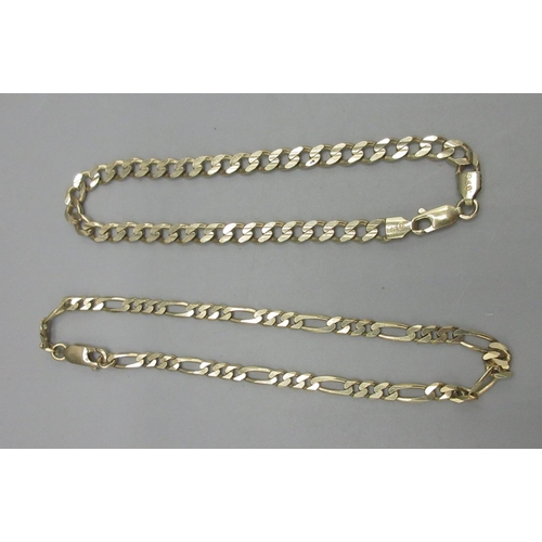 177 - Two 9ct yellow gold chain link bracelets, both stamped 375, L19cm and L20cm, 10.8g