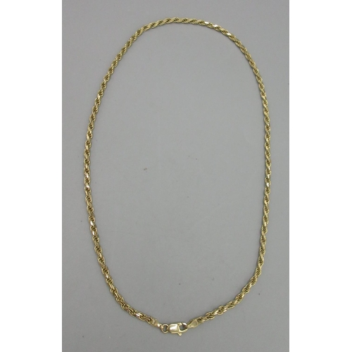 178 - 9ct yellow gold rope twist necklace, stamped 375, L41cm, 10.9g