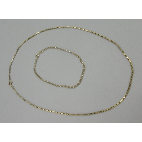 181 - 9ct yellow gold belcher chain bracelet, stamped 375, 18cm and a 9ct gold box chain necklace, stamped... 