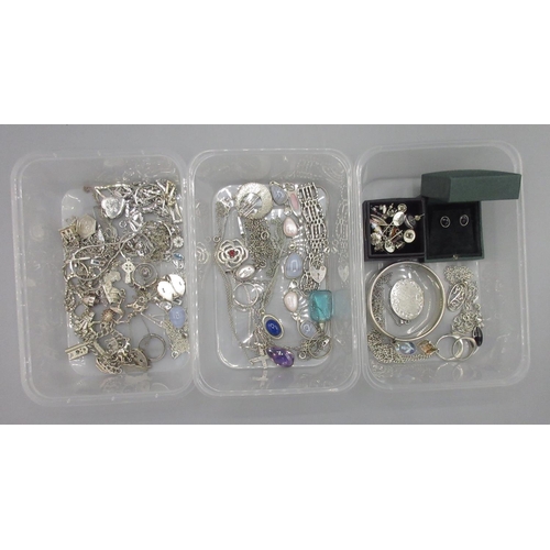 188 - Collection oh hallmarked Sterling silver jewellery including bracelets, rings, necklaces, earrings e... 