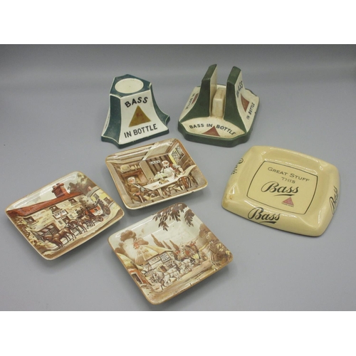 260 - Selection of Bass brewery-branded ash trays and match strikers/holders (6)