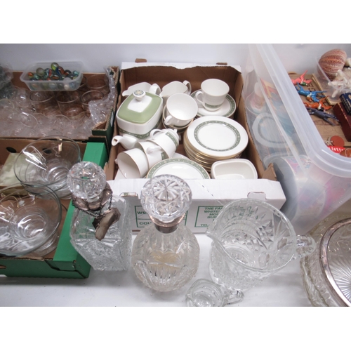 1025 - Collection of glassware incl. decanters and bowls, mixed metalware incl silver plate trays, canteen ... 