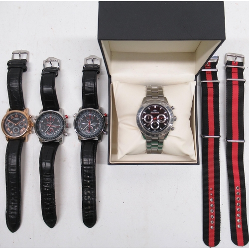 521 - Two Rotary stainless steel quartz chronograph wristwatches with leather and NATO straps, signed blac... 