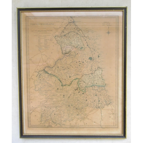 593 - 17th Century framed engraved map of Nottinghamshire by Robert Morden & a 1836 map of Northumberland ... 