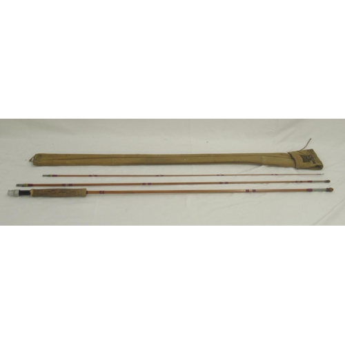 1173 - Vintage Hardy split cane fly rod in three sections, in original cotton sleeve. In very good conditio... 