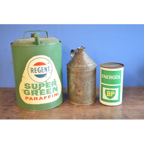 287 - Vintage Regent Super Green Paraffin tin, a can of vintage BP Energol 20W motor oil (unused with cont... 